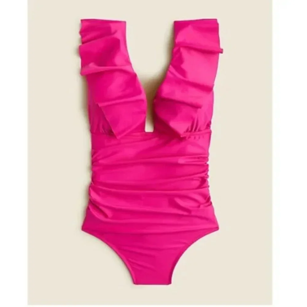 J. Crew Womens Ruched  One Piece Swimsuit Fuscia Pink Size 22 NWT